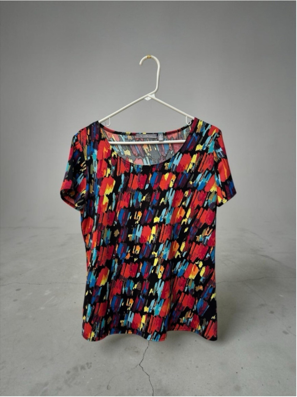 NY Collection Career Stretch Blouse Cap Sleeve Womens Medium Fall Multicolor Top
